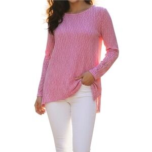 Chelsea & Theodore Pink White Textured Knit High Low Tunic Top Small Sweater CLE